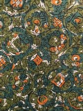 Vintage 1950s 1960s Green Brown Abstract Print Cotton Fabric 35 x 42