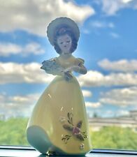 Vintage Josef Originals Lady Figurine Yellow Dress Holding Flowers picture