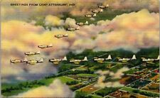 Vtg WWII AF Airplane Postcard Fight Planes V Formation Camp Atterbury IN 1945 picture