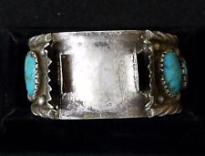 NICE OLD LARGE MENS SILVER TURQUOISE ONYX NATIVE AMERICAN INDIAN WATCH CUFF picture