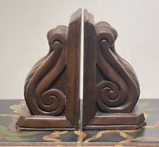 Vintage Carved Wooden Botanical Scroll Bookends picture