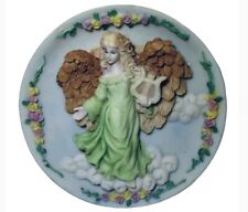 3D Angel figure elegant on 4.5” round floral decorative piece tabletop stand up picture