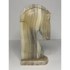 VTG 1970s Banded Calcite Carved Single Horse Head Bookend Mid Century Modern picture