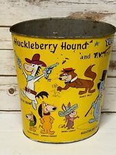Rare Huckleberry Hound & Friends Tin Trash Can 1960’s Yogi Boo Boo Snagglepuss picture