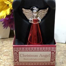 Stradivo Hand-Crafted Red & Silver Metallic Glass Christmas Angel Ornament picture