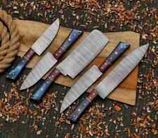 Custom Handmade 5pcs Damascus Steel chef Set of 5 chef knives With leather Sheat picture