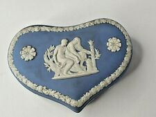Vintage Heart Shape WEDGWOOD Lidded Trinket Box White & Blue JASPERWARE England picture