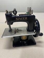 Antique Vintage Singer Mini Sewing Machine Childs Toy Hand Crank + Travel Table picture