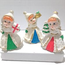 Vintage Homco 3 Girls Christmas Figurines Japan  # C5323 Paper Mache 4.5