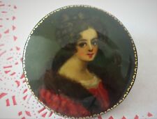 Vintage Russian Brooch. Fedoskino School  Hand-painted. picture