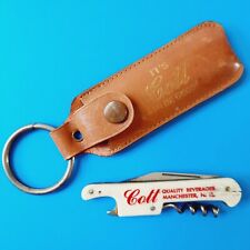 Vintage Cott Pocket Knife Bottle Opener Corkscrew and Keyring Leather Case picture