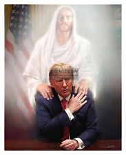JESUS HOVERING OVER PRESIDENT DONALD TRUMP HANDS ON SHOULDERS 8X10 PHOTO picture