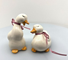 Set Of 2 Vintage White Ceramic Ducks.  Hand Crafted & Painted. Made In USA picture
