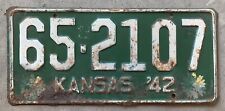 RARE 1942 KANSAS LICENSE PLATE #652107 YELLOW FLOWERS GREEN AND WHITE picture