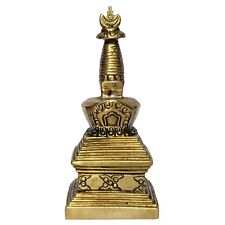 Tibetan Home Décor Buddhist Cooper Gold Plated Stupa Statue Nepal Collectible picture