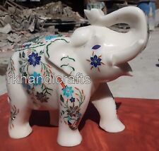 08 Inches Marble Elephant Statue Shiny Gemstone Inlay Work Decorative Elephant picture