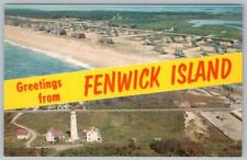 GREETINGS FROM FENWICK ISLAND DELAWARE AERIAL VIEW VINTAGE BANNER POSTCARD picture