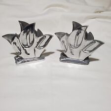 Vintage Pewter metal silver color Napkin Holders Calla Lily mold one pair picture