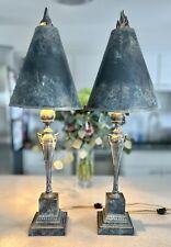 2 Vintage Ornate Cambridge Metal Table Lamps Gothic Urn Victorian Paper Shade picture