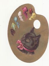 Black Kitten Red Ribbon Paint Palette Gold No Advertising Vict Card c1880s picture
