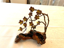 Chinese Vintage Faux wood Carved Plum Blossom Statue nice art picture