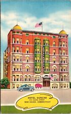 New Haven CT Hotel Duncan Cocktail Lounge Sign Old Car Flags Near Yale Postcard  picture