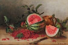 STILL LIFE with watermelon & currants ART Russian NEW postcard picture