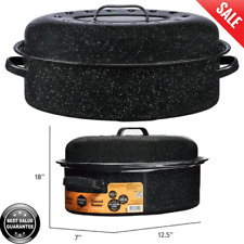 Roasting Pan Roaster Cooking Pot Stainless Steel Oval Turkey Lid Nonstick 18