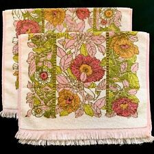 Vintage Stevens Utica Hand Towels Pink Floral Fringe Made in USA picture