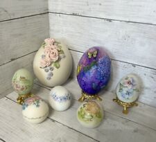 Vintage Hand Painted & Signed Bisque Eggs Lot of 6 + 1 Hand Painted Rhea Egg picture
