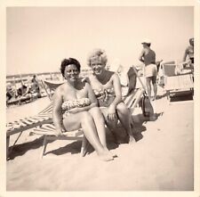 1950s Original Old Photo Bikini Smiling Women Blonde Brunette Beach Portrait 1A2 picture