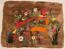 Vintage Mid-60’s Colorful Mexican Folk Art Painting on Amate Tree Bark Parchment picture