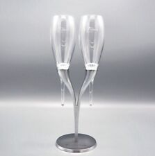2 Moet & Chandon Champagne Elegant Stemless Pomponne Flutes W/Silver Holder NEW picture