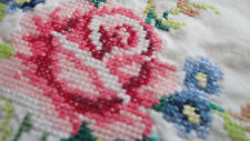 VTG PILLOWCASES ROSES PETIT POINT EMBROIDERY 1 PR picture