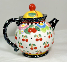 Mary Engelbreit Oh So Breit Teapot / Lid Black and White - Cherries and Flowers picture