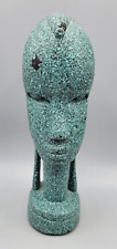 Vintage Painted Teal Resin African Tribal Woman Female Head Statue Sculpture picture