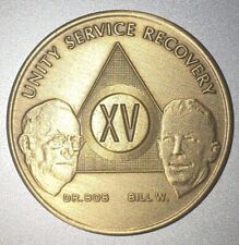 Alcoholics Anonymous AA 15 Year Founders Bronze Medallion Coin Chip Token Sober picture