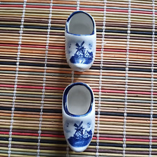 2 Vintage Delft Blue Mini Porcelain Dutch Holland Shoes Windmill 2.5