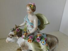 STUNNING ANTIQUE DRESDEN ALLEGORICAL FIGURINE - EUROPA AND THE BULL - GERMANY picture