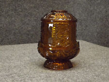 Fairy Lamp Indiana Glass Stars and Bars Amber Glass 6-1/2 Tall Vintage picture