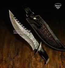 IMPACT CUTLERY CUSTOM DAMASCUS HUNTING BOWIE KNIFE BULL HORN HANDLE- 1607 picture