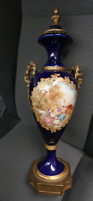 French sevres style porcelain cobalt vase romantic decor bronze handles picture