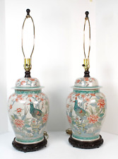 Pair Of Vintage Paul Hanson Asian Style Ginger Jar  Flower Bird Motif Lamps picture