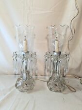 Vintage Pair Glass Crystal Electric Boudoir Lamps picture