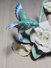 Vintage Porcelain Hummingbird on Rose Bloom Branch Figurine picture