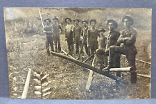 Postcard RPPC occupational work crew Laying Pipe AZO picture