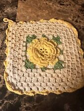 Vintage Crocheted 3D Flower Pot Holder Hot Pad Trivet HangingHandmade Multicolor picture