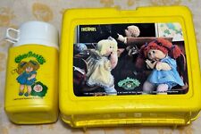 Vintage 1985 Cabbage Patch Kids Yellow Plastic Lunch Box With Thermos RARE picture