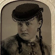 Antique Tintype Photograph Beautiful Affluent Young Woman Great Hat Boston NY picture
