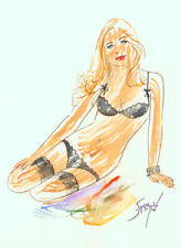 Playboy Artist Doug Sneyd Signed Original Art Sketch ~ Blond in Black Lingerie picture
